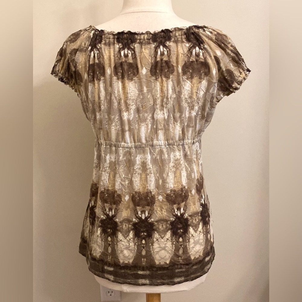 Liz Wear Vintage Brown Cream Print SZ S 90s Grunge Chic Cottagecore Boho Top - Picture 8 of 10